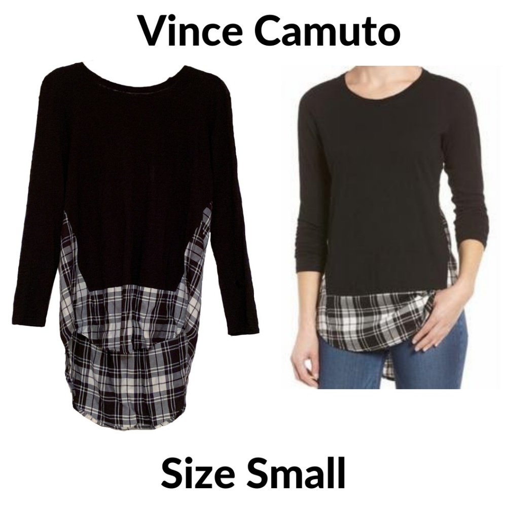 Vince Camuto Women's Small Plaid High Low Blouse